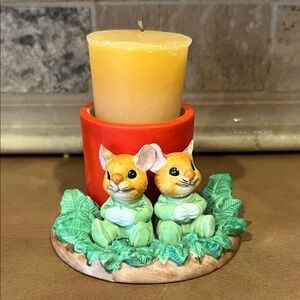 Vintage Holiday Mouse Candle Holder with Candle